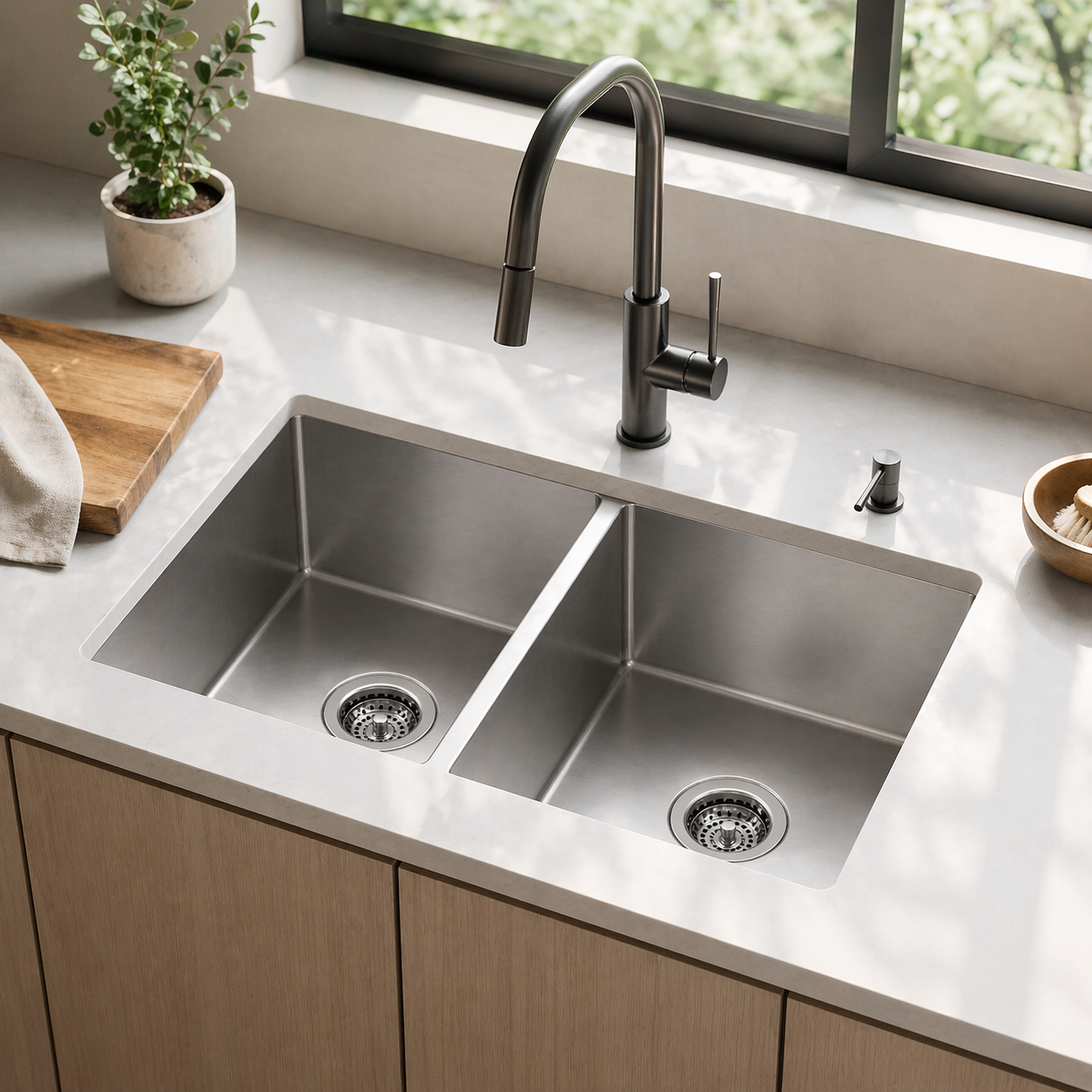 Rectangular Stainless Steel Double Bowl Kitchen Sink