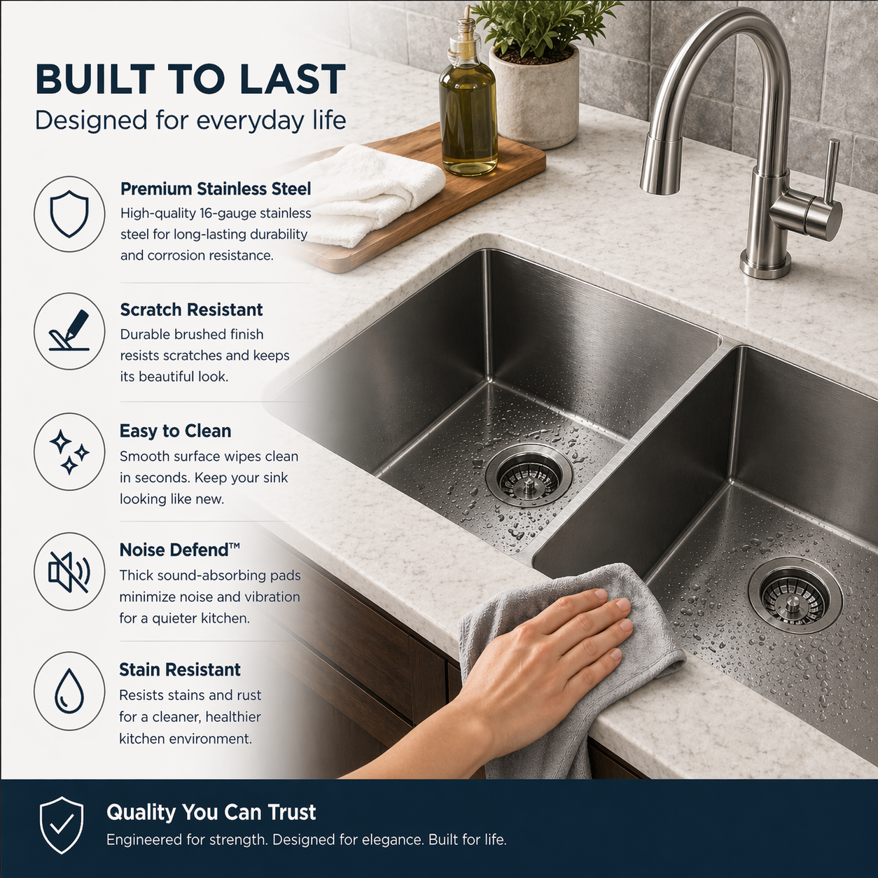 Rectangular Stainless Steel Double Bowl Kitchen Sink
