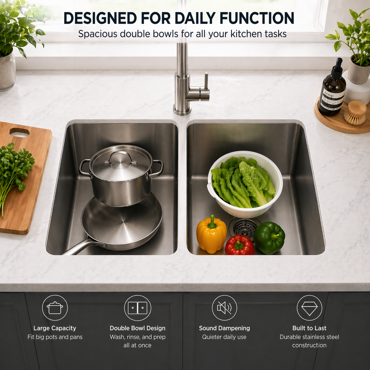Rectangular Stainless Steel Double Bowl Kitchen Sink