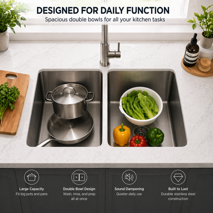 Rectangular Stainless Steel Double Bowl Kitchen Sink