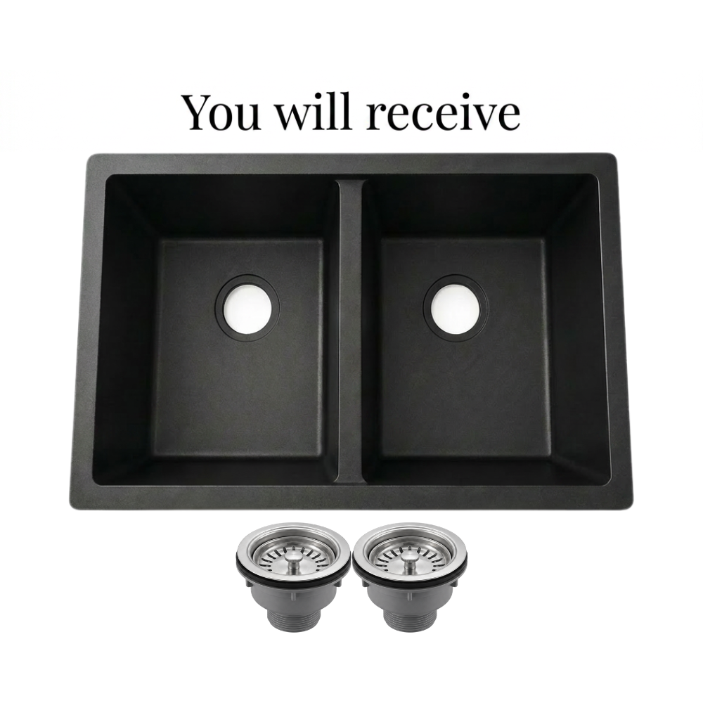 Black Granite Undermount Double Bowl Kitchen Sink