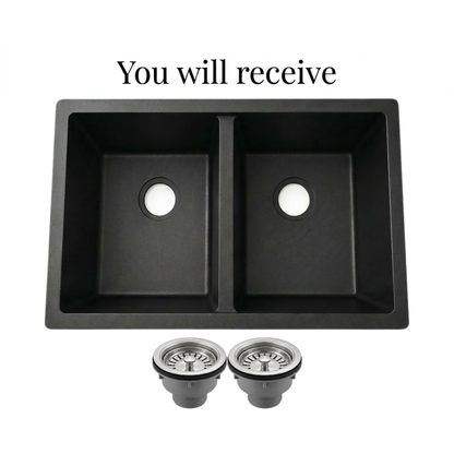 Black Granite Undermount Double Bowl Kitchen Sink