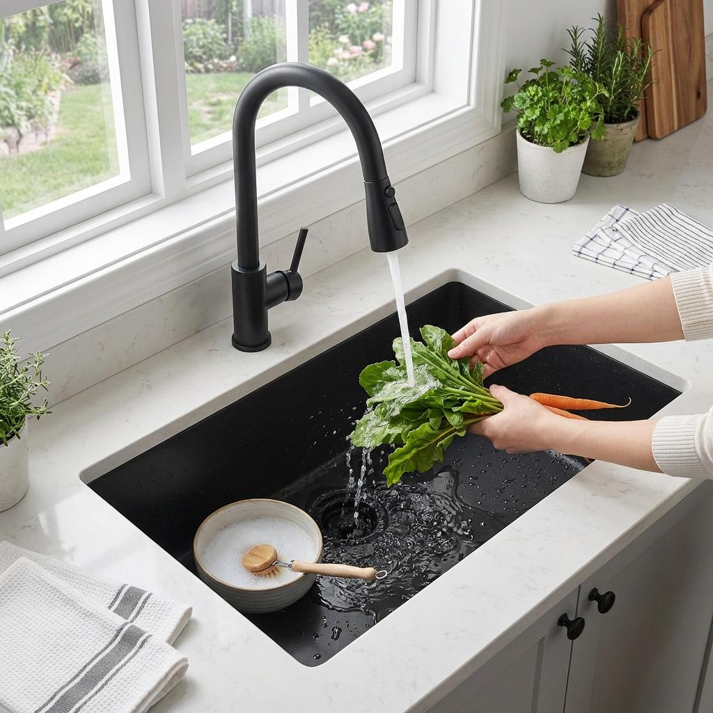 Black Granite Undermount Single Bowl Kitchen Sink