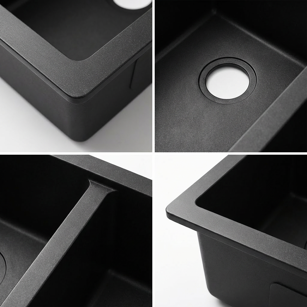 Black Granite Undermount Double Bowl Kitchen Sink