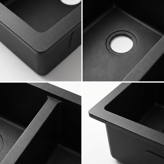 Black Granite Undermount Double Bowl Kitchen Sink