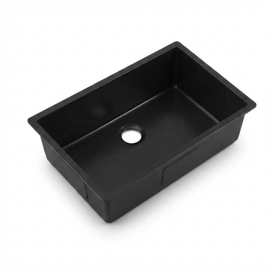 Black Granite Undermount Single Bowl Kitchen Sink