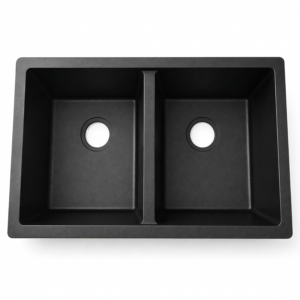 Black Granite Undermount Double Bowl Kitchen Sink