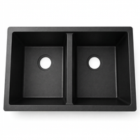 Black Granite Undermount Double Bowl Kitchen Sink