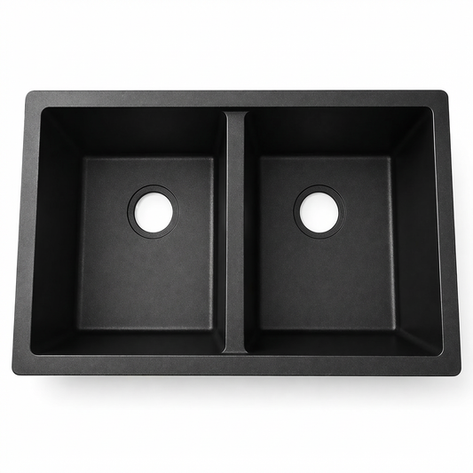 Black Granite Undermount Double Bowl Kitchen Sink